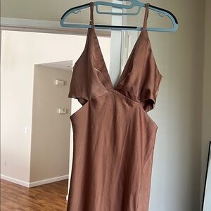 Elegant Cut out Brown Satin Dress